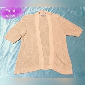 TanJay BNWOT, size Petite Small, crochet style cardigan in beige/tan